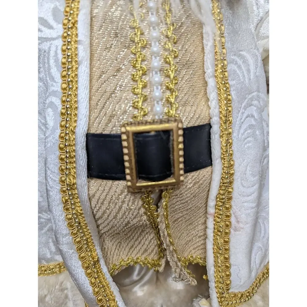 Large Winter White Gold Trim Santa Claus Faux Fur Christmas Holiday Decor 20